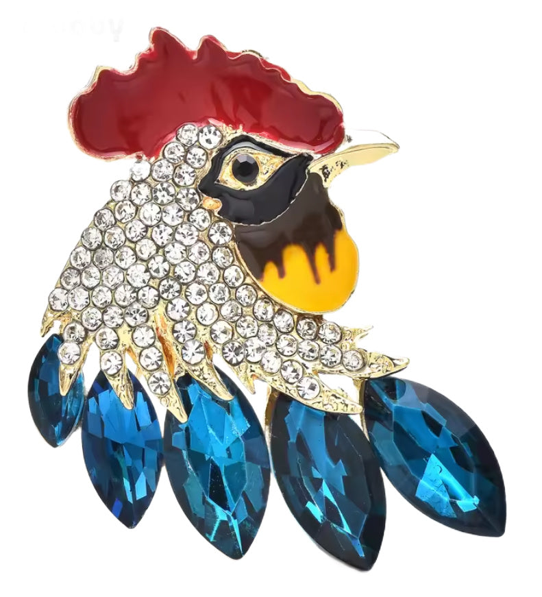 Cocky Crystal Rooster Brooch
