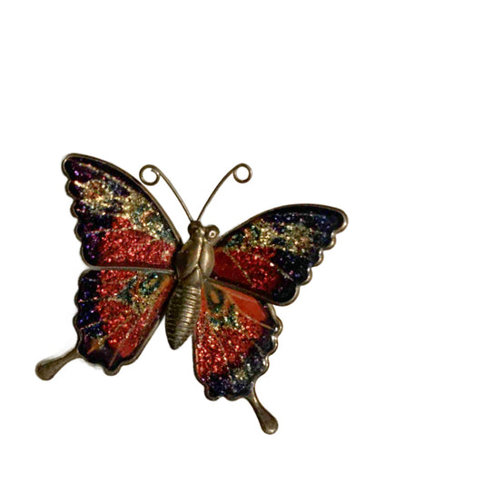 Glittery Enameled Orange Butterfly Brooch circa 1960s