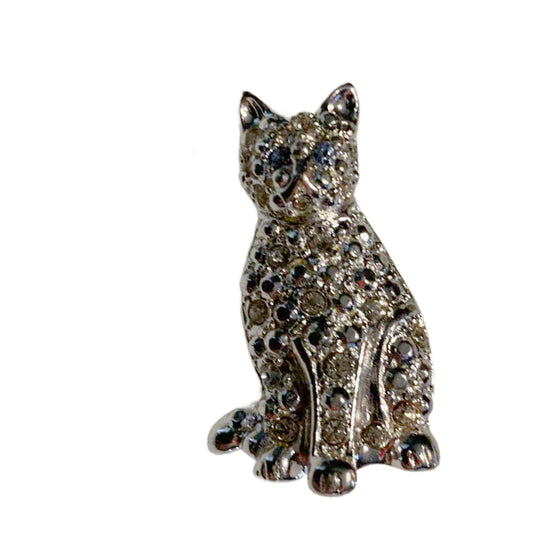 Sweet Kitty Cat Rhinestone Brooch circa 1960s