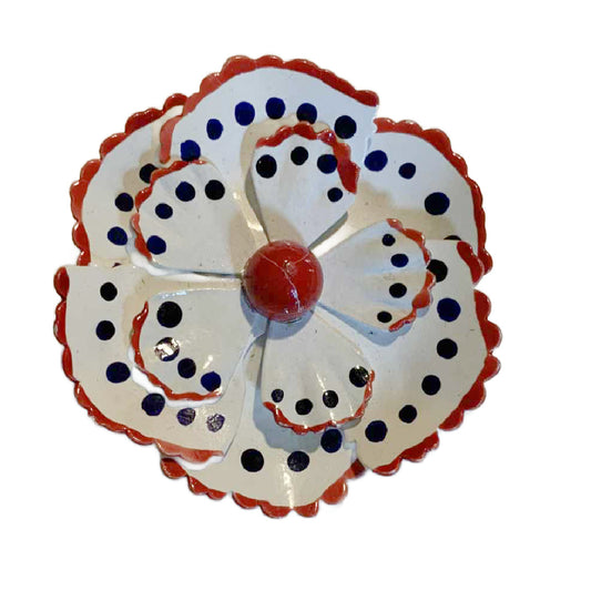 Patriotic Red, White and Blue Enameled Flower Brooch circa 1960s