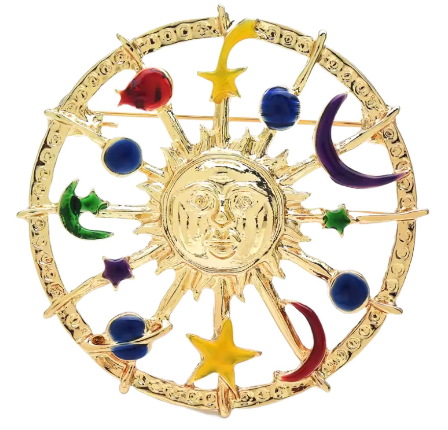 Astral Sun Rhinestone Dotted Brooch