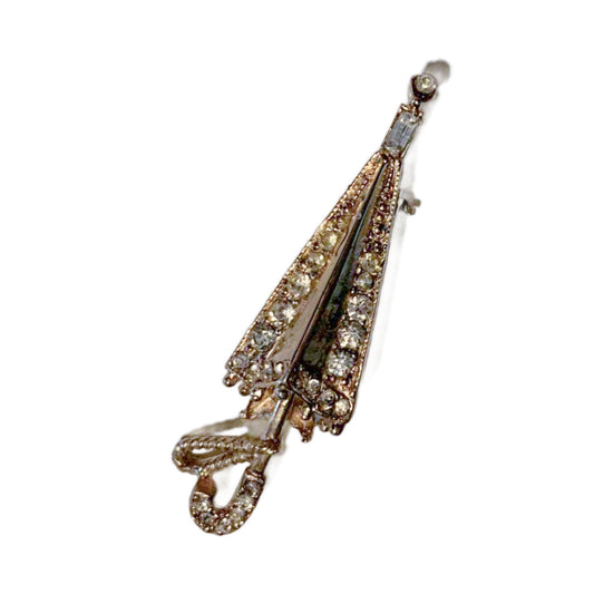 Charming Little Rhinestone Umbrella Brooch circa 1960s