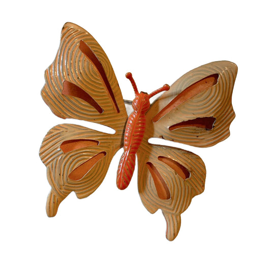 Peachy Keen Enameled Metal Layered Butterfly Brooch circa 1960s