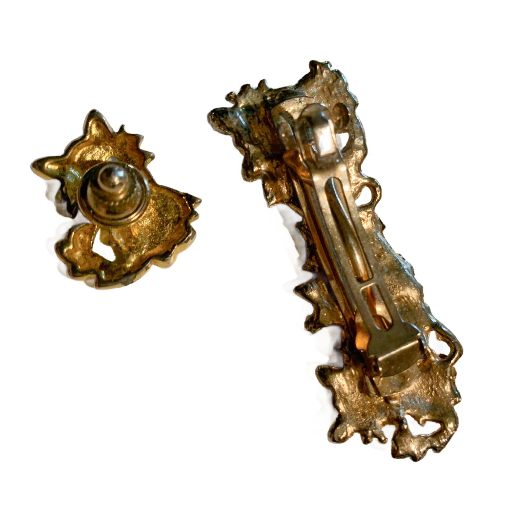 Kitty Cat Hair Barrette and Pin Set circa 1990s