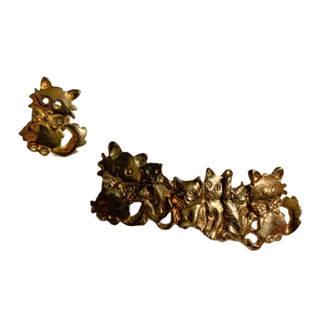Kitty Cat Hair Barrette and Pin Set circa 1990s