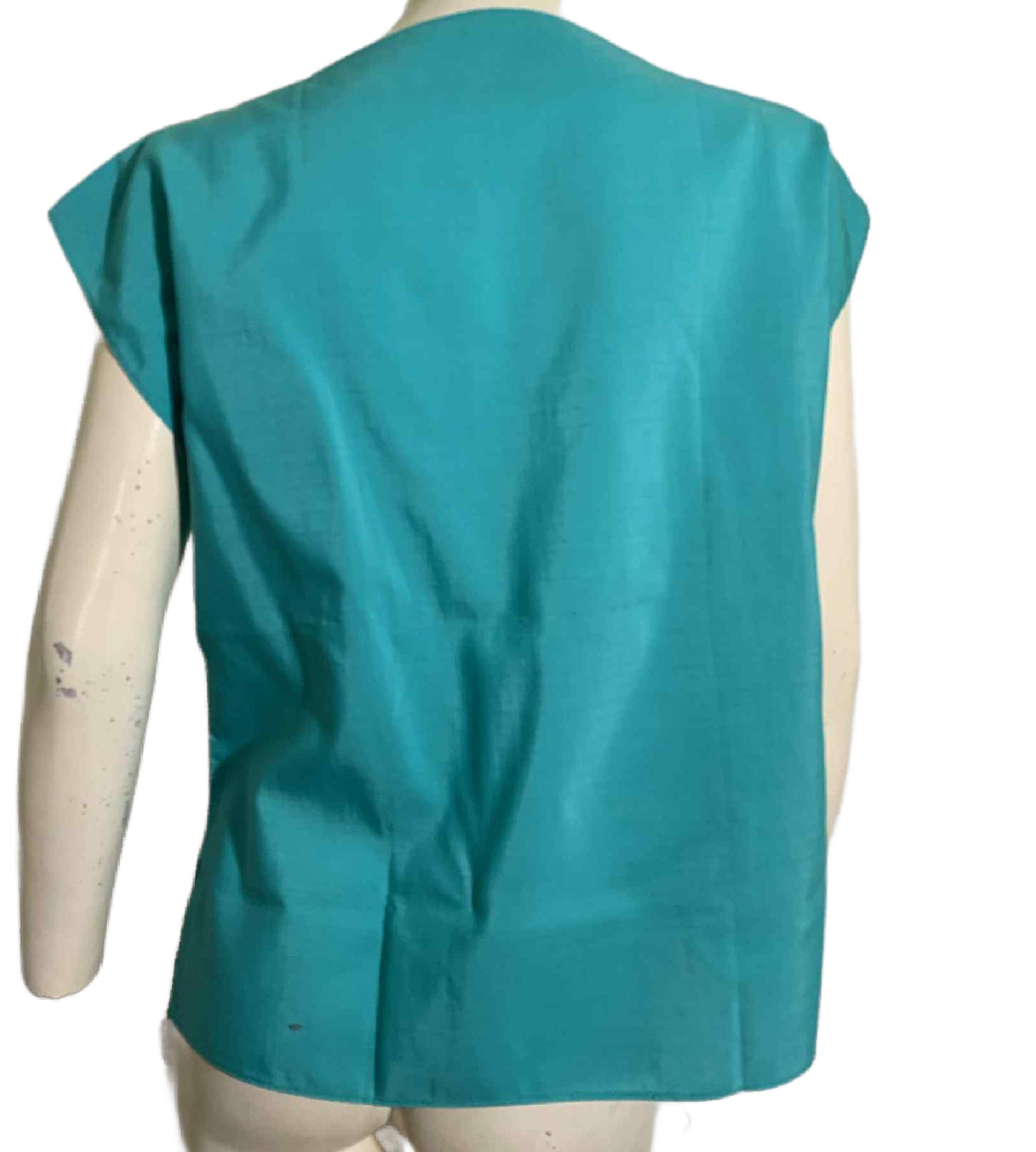 Crisp Aqua Blue Boxy Cut Blouse with Screen Print Florals circa 1960s
