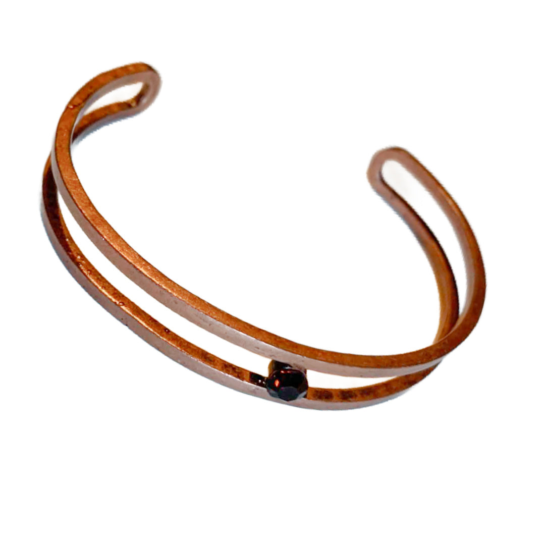 Red Rhinestone Copper Minimalist Bracelet circa 1970s