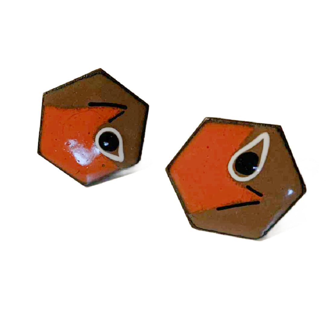Cocoa and Orange Hexagon Enameled Clip Earrings circa 1940s