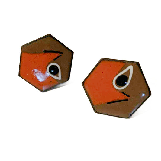 Cocoa and Orange Hexagon Enameled Clip Earrings circa 1940s