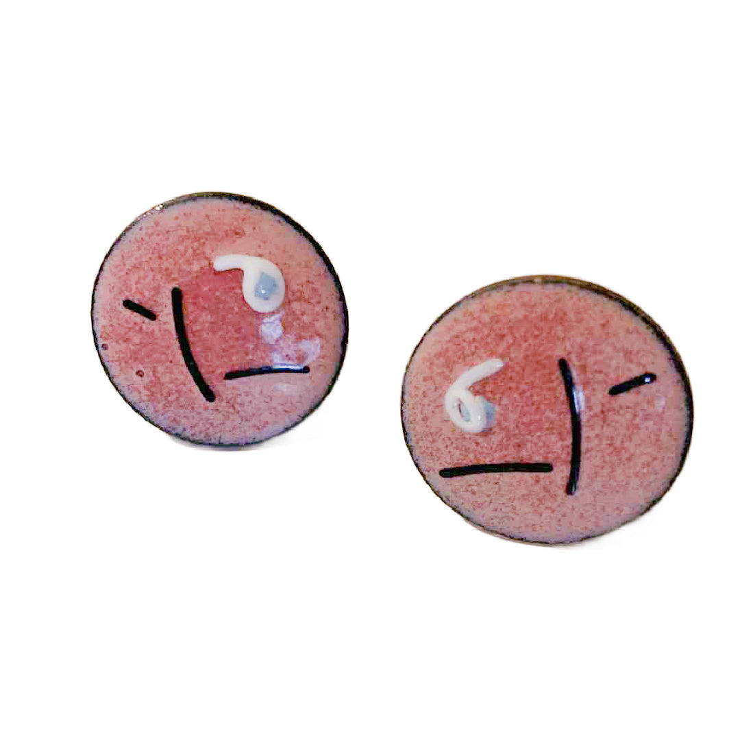 Salmon Pink Artsy Enameled Clip Earrings circa 1940s