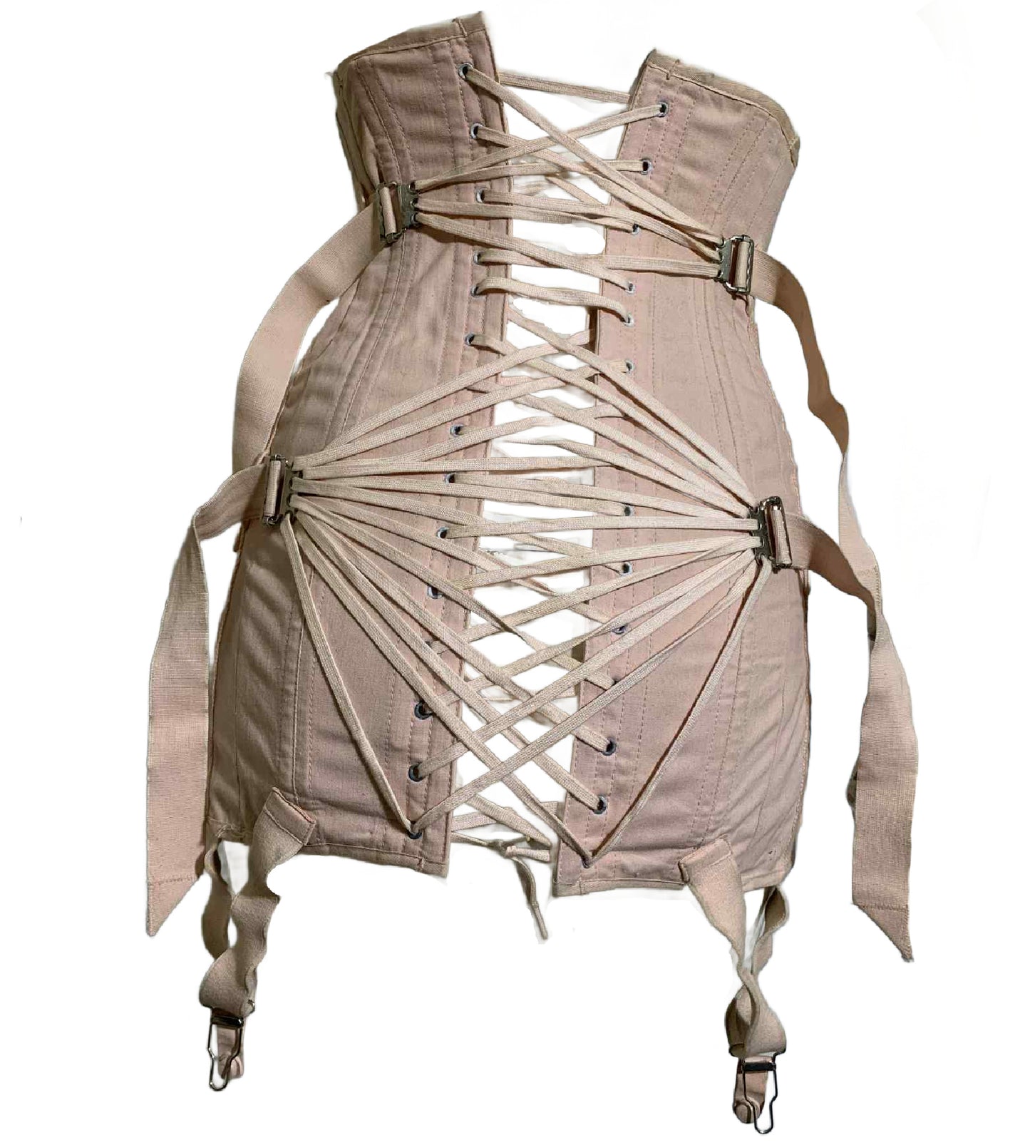 Legendary Peach Fan-Laced Back Steel Boned Corset by CAMP circa 1930s