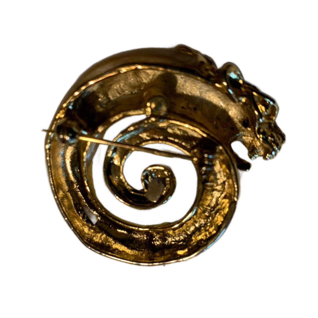 Enameled Leopard Head Spiral Rhinestone Brooch circa 1980s