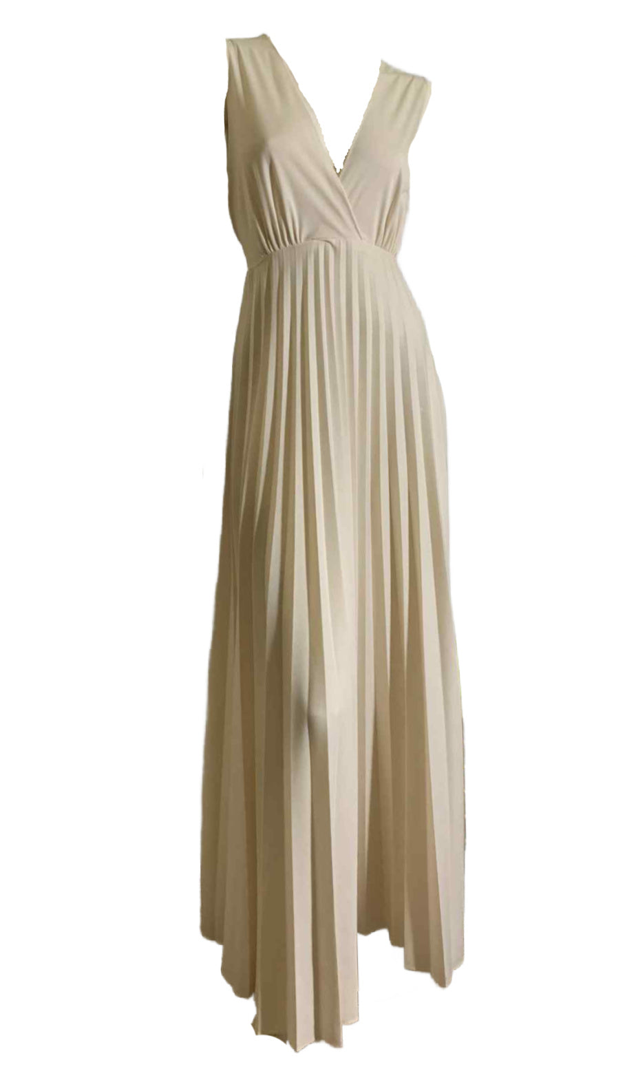 Mocha Mousse Chiffon Caped Ivory Pleated Dress circa 1970s