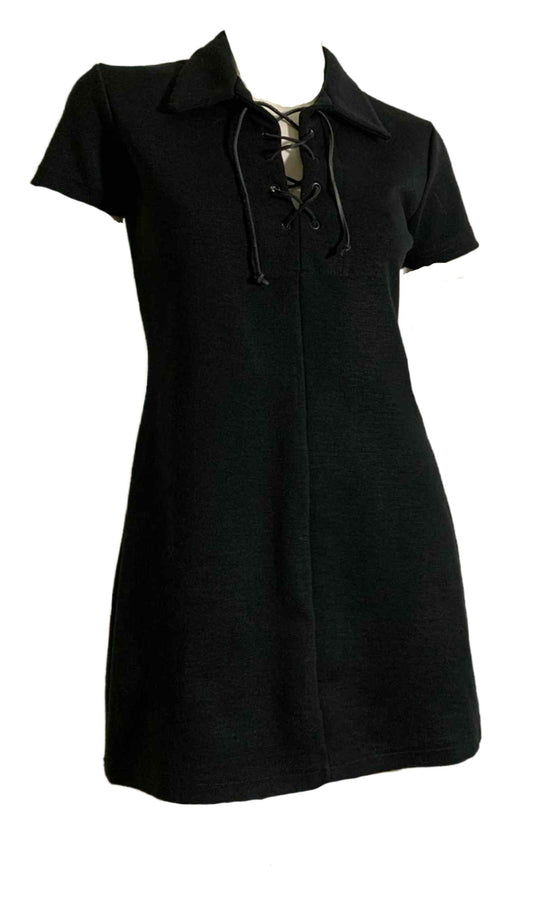 Super Chic Little Black Mini Dress Leather Lace Neckline circa 1990s