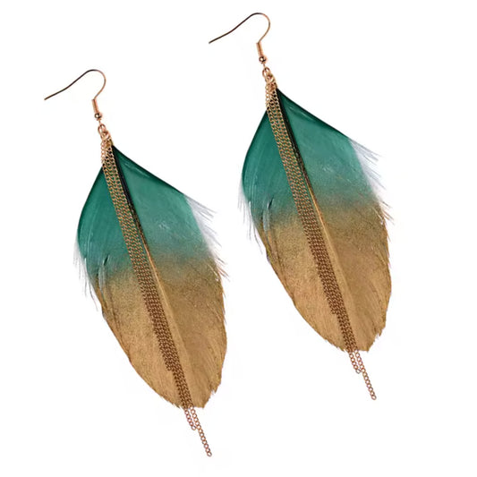 Maryjane- the Two Tone Feather and Chain Earrings 5 Color Ways
