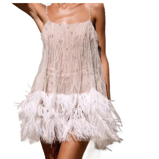 Tilly- the Feather Trimmed Sparkling Mini Flapper Dress