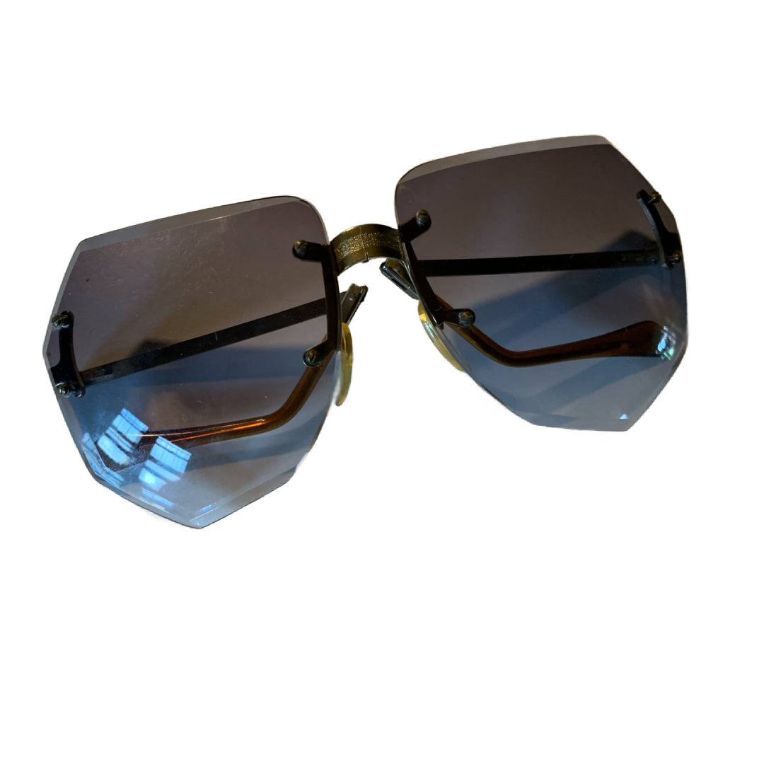 Fold-Up Amber Tinted Beveled Edge Sunglasses circa 1970s