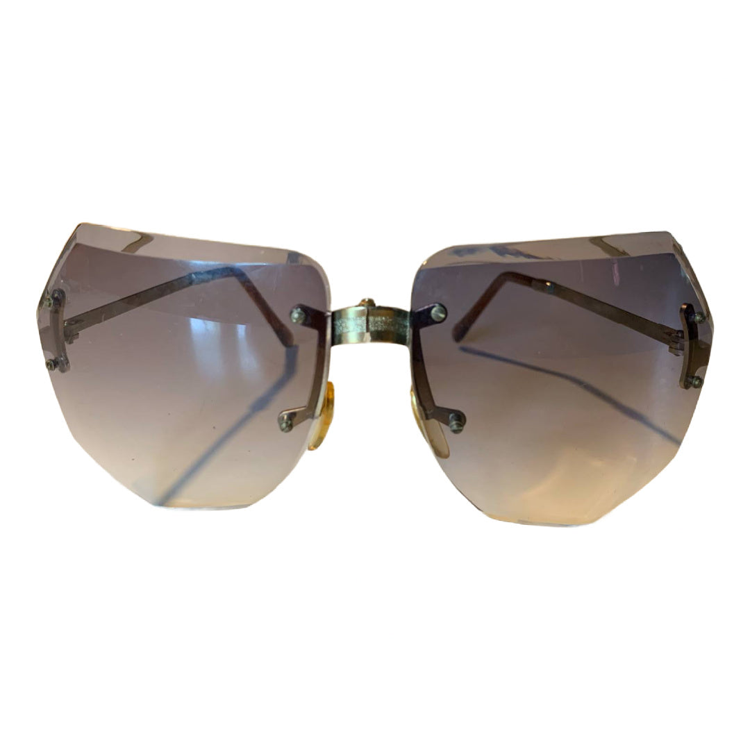 Fold-Up Amber Tinted Beveled Edge Sunglasses circa 1970s