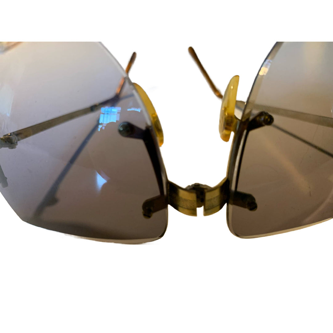 Fold-Up Amber Tinted Beveled Edge Sunglasses circa 1970s