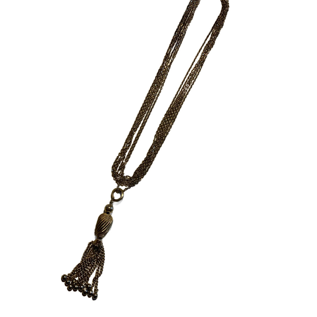 Multistrand Gold Tone Chain Necklace with 5" Tassel circa 1970s