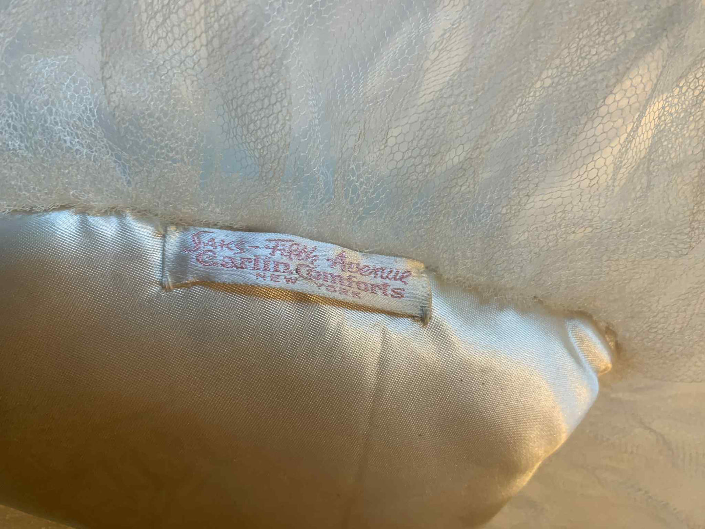 Something Old, Something Blue- "Happiness" Embroidered Satin Heart Shaped Pillow circa 1940s