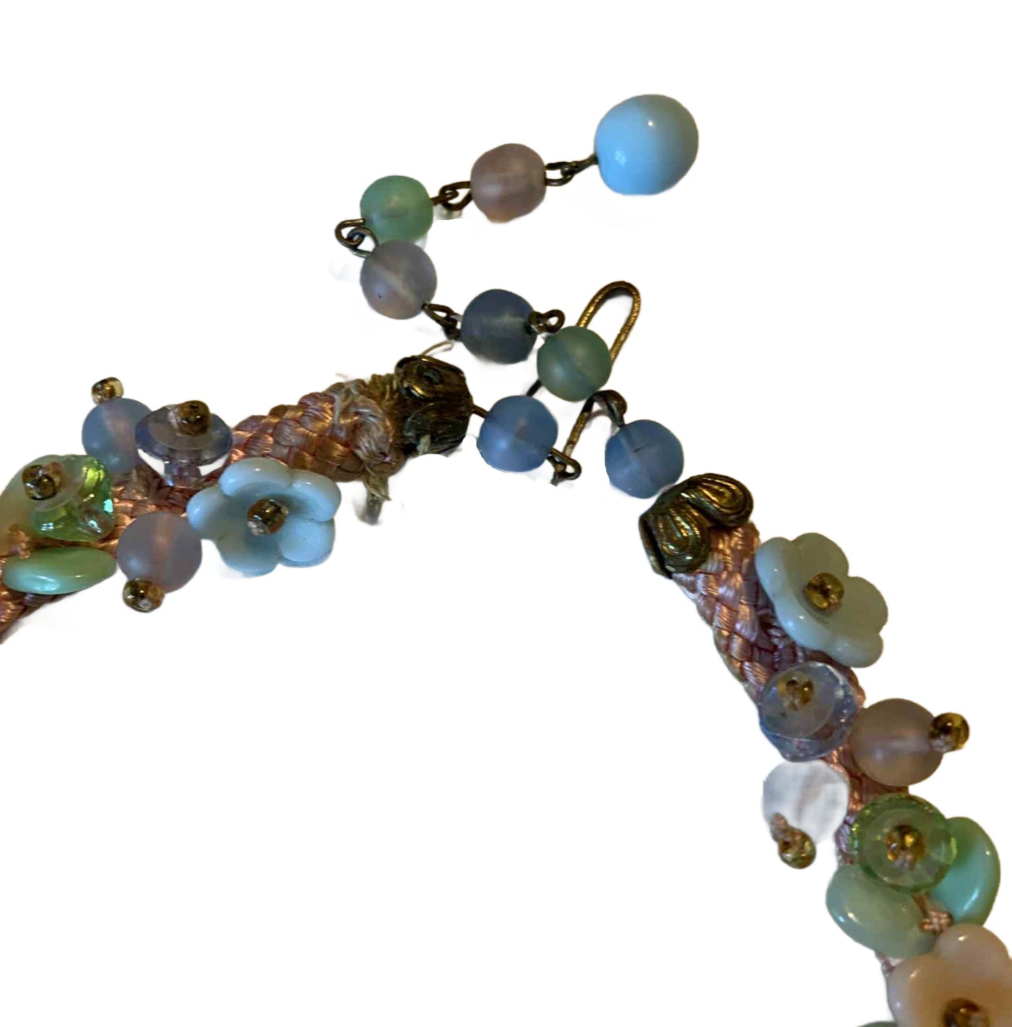 Pastel Czech Glass Flower and Bead Choker Necklace circa 1930s