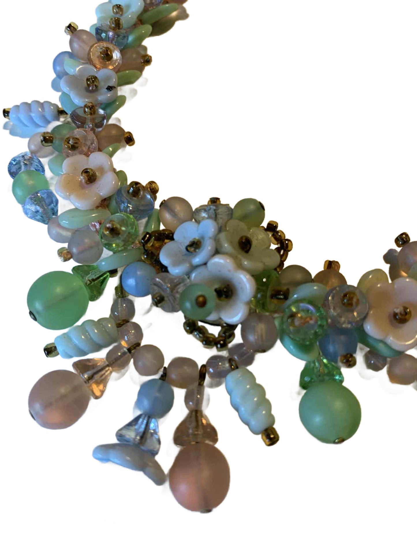 Pastel Czech Glass Flower and Bead Choker Necklace circa 1930s