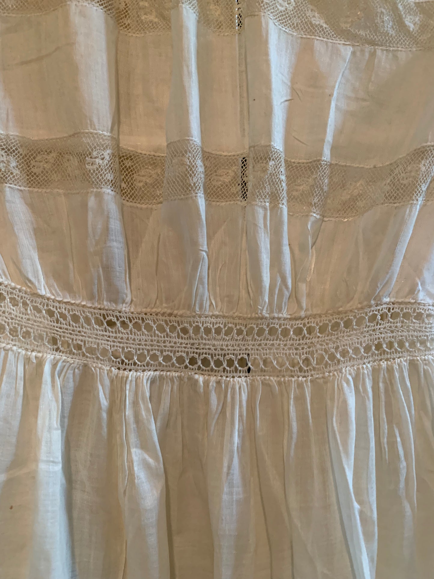 Lawn Cotton and Lace Christening Gown with Sash circa 1910s