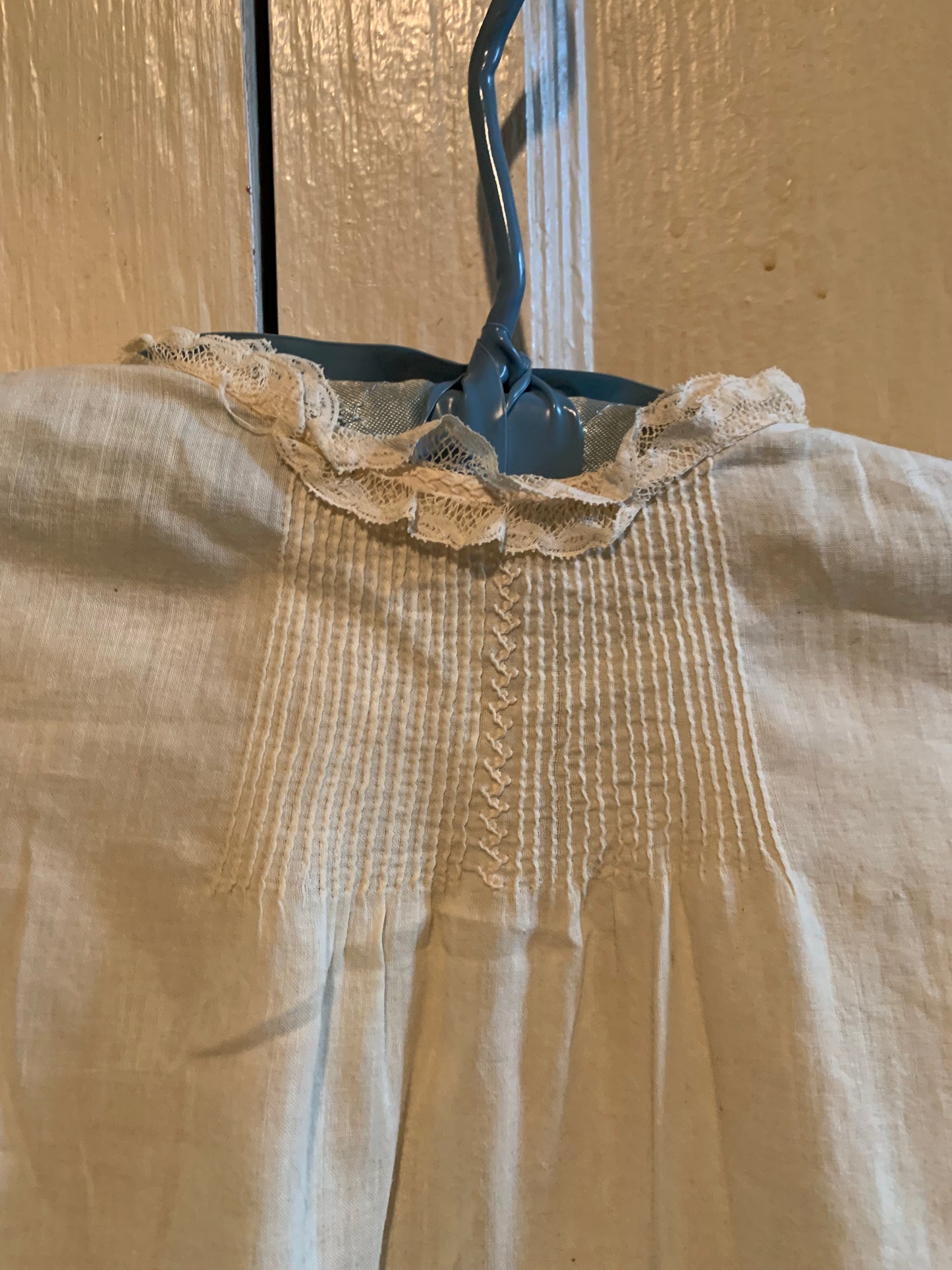 Pin Tuck Pleated Lace Trimmed Cotton Christening Gown circa 1910s