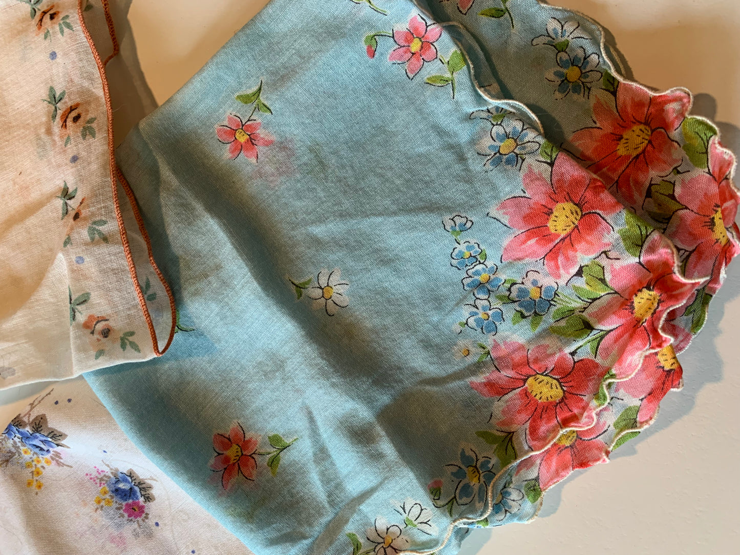 Lot 3 Floral Print Handkerchiefs circa 1960s