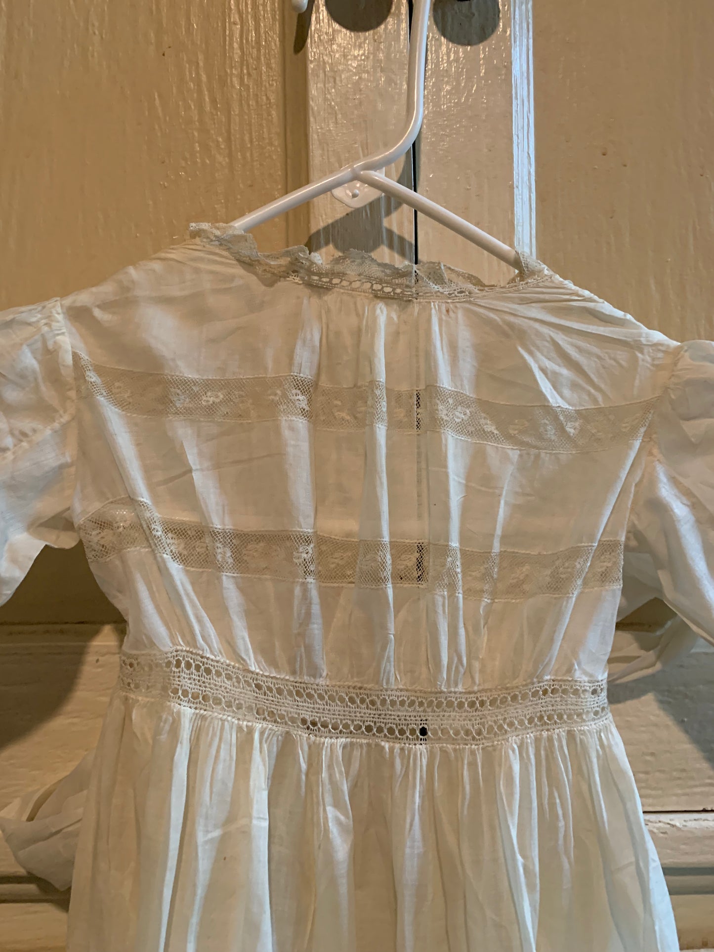Lawn Cotton and Lace Christening Gown with Sash circa 1910s