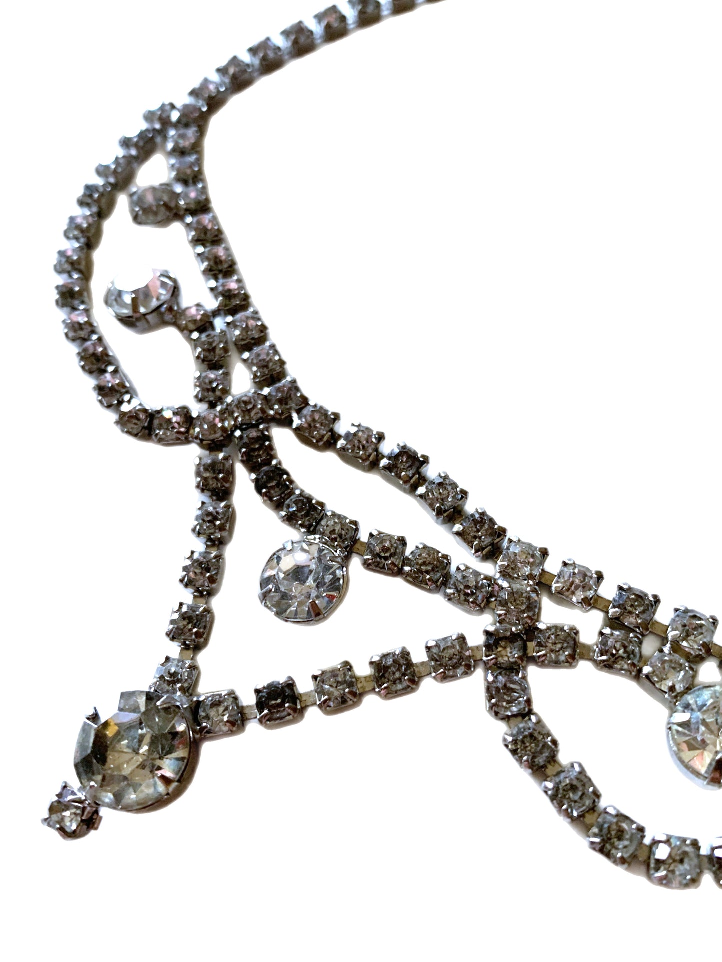 Gorgeous Clear Rhinestone Draped Front Necklace circa 1950s