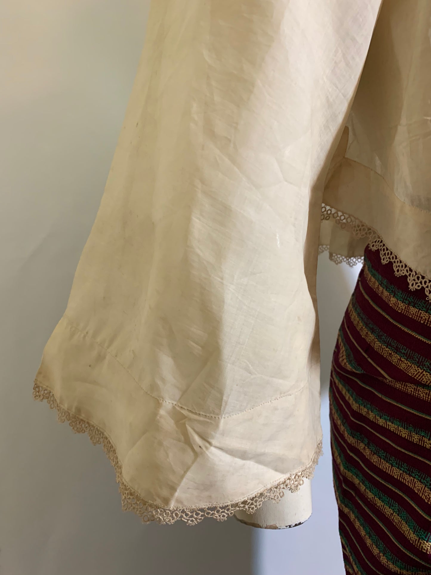 Rare Burmese Purple and Gold Striped Wool Bridal Skirt with 2 Bodices and Ornate Shoes circa 1890s