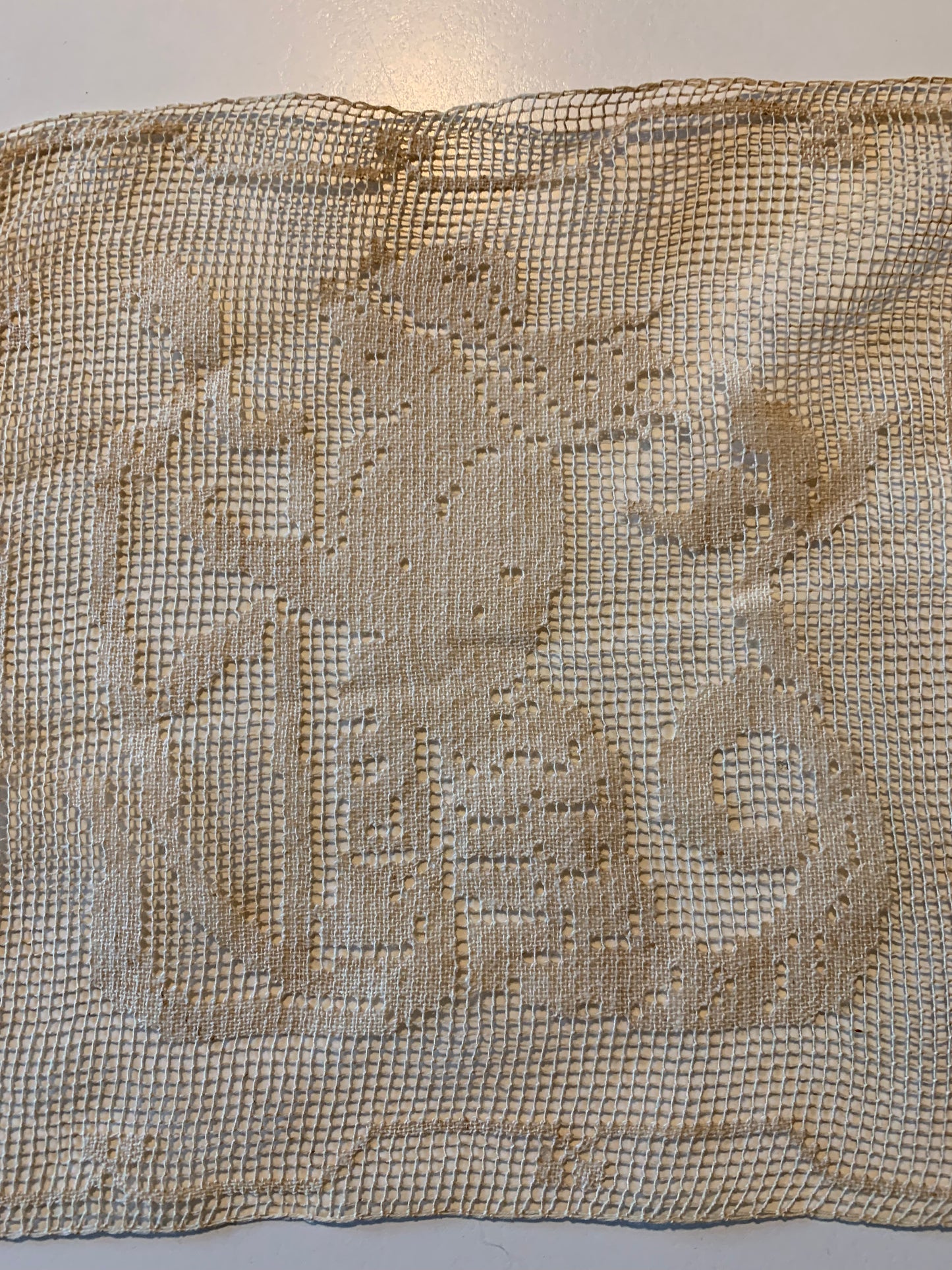 Mermaid Filet Lace Panels Pair 2 circa 1900