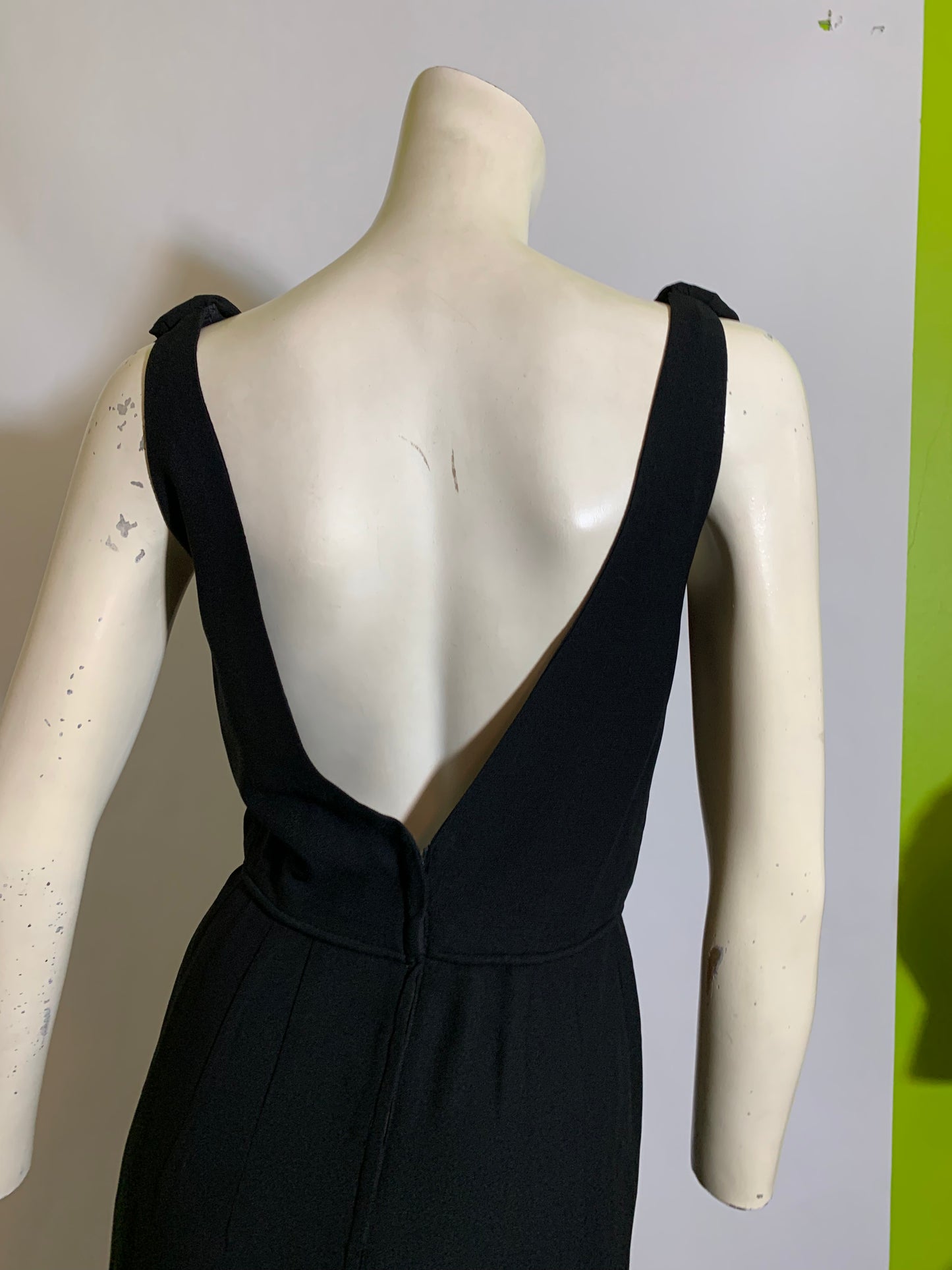 Black Chiffon Draped Neckline Mini Cocktail Dress circa 1960s