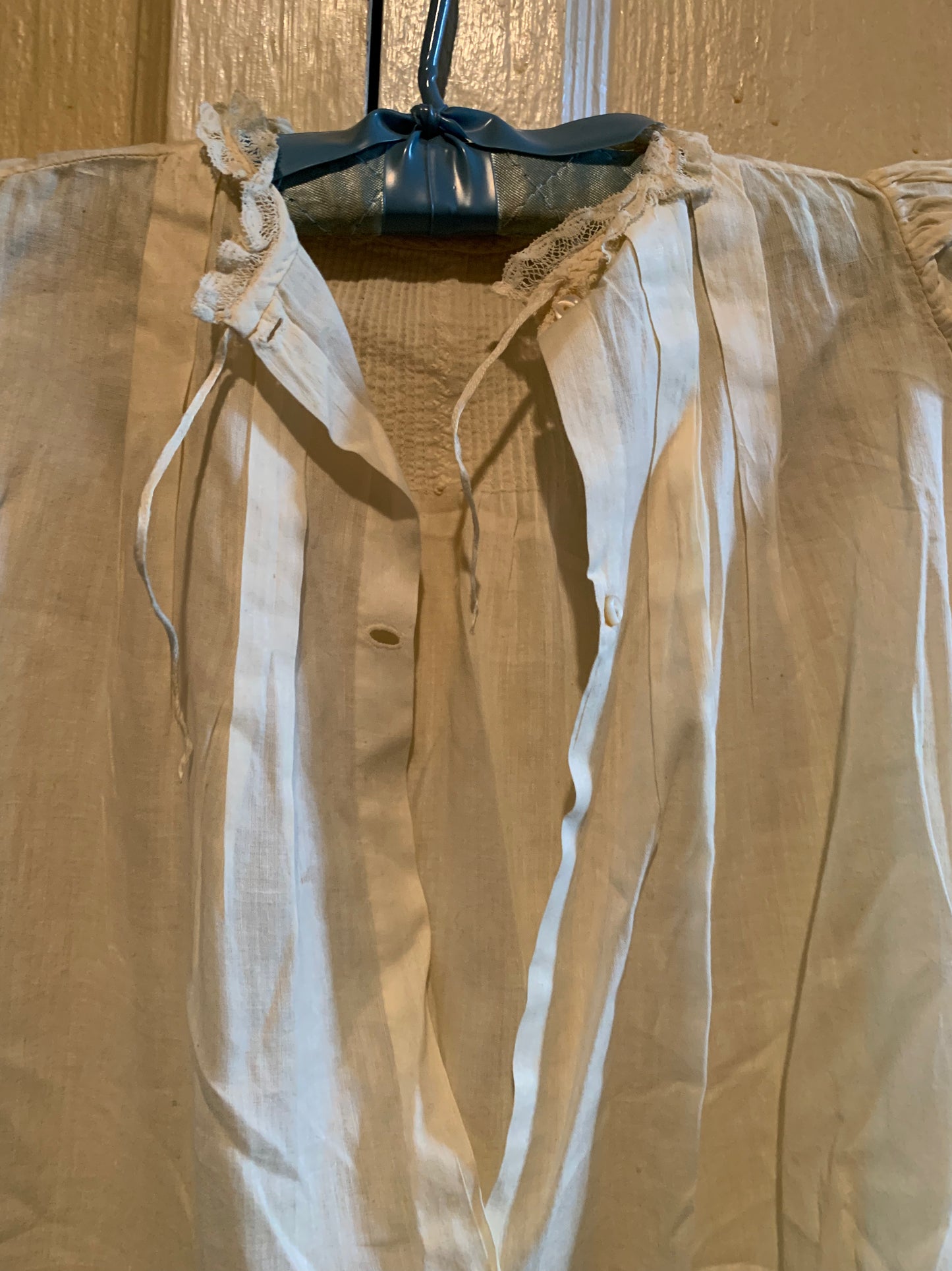 Pin Tuck Pleated Lace Trimmed Cotton Christening Gown circa 1910s