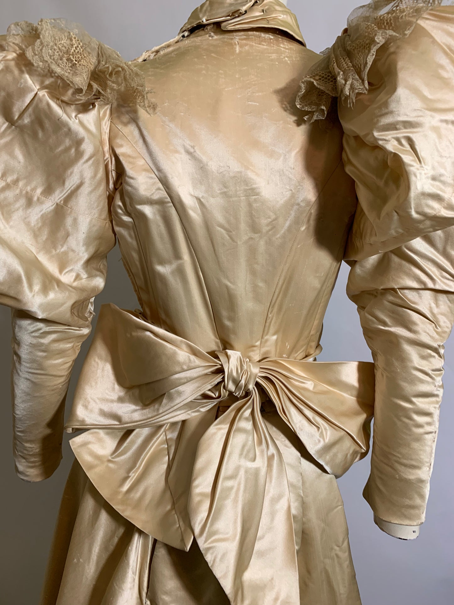 Candlelight Silk and Lace Bridal Ensemble with Leg of Mutton Sleeves and Bible circa 1895