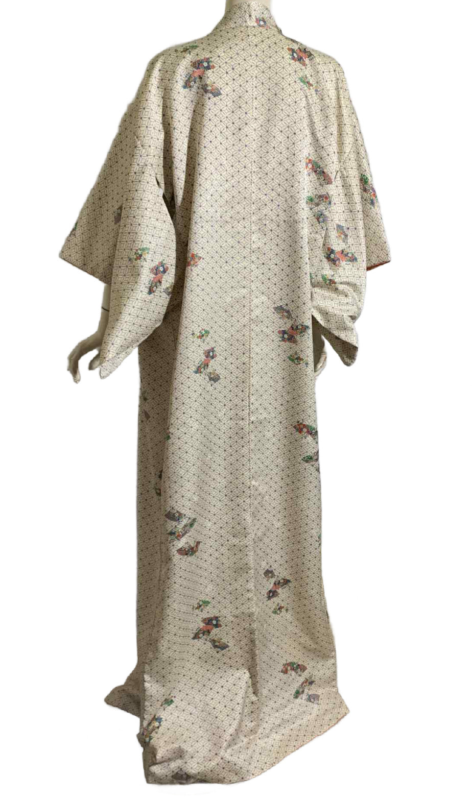 Parasol Print Pastel Super Long Kimono Pink Dyed Lining Edges circa 1970s