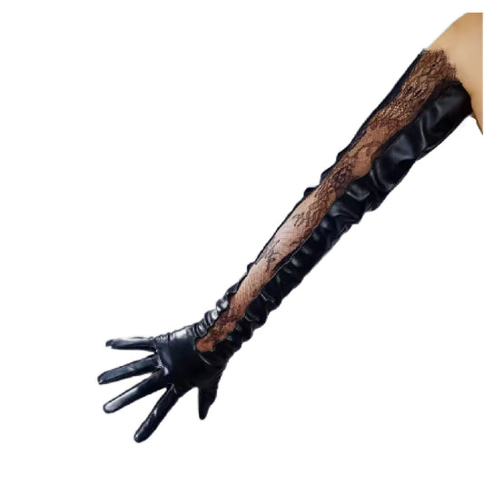 Amara- the Lace Paneled Opera Length Black Gloves