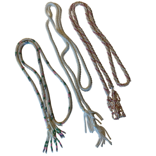 Lot 3 Beaded Lariat Necklaces circa 1960s