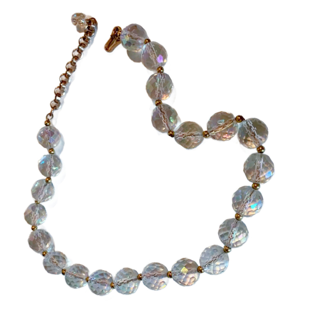 Beveled Lead Crystal Bead Necklace circa 1940s