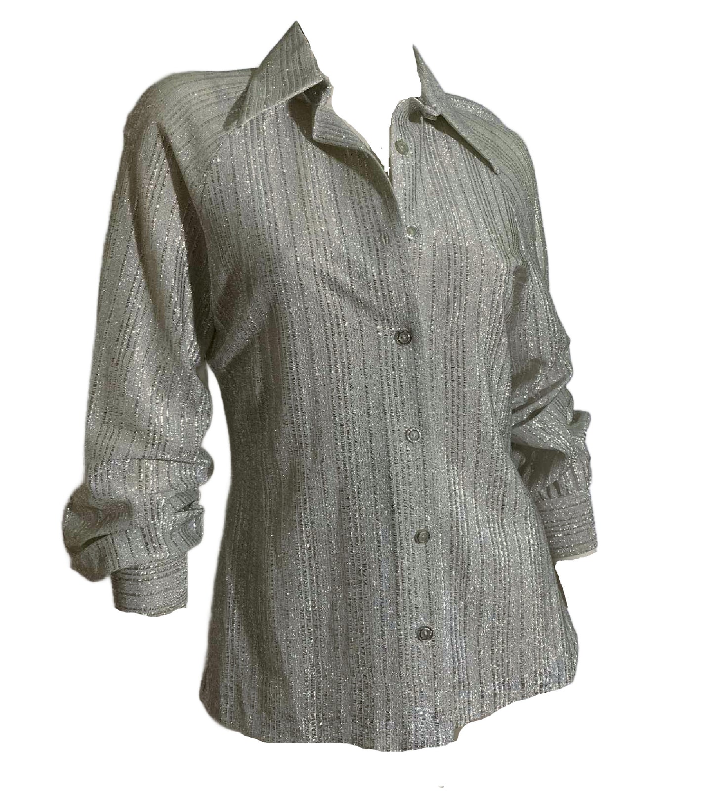 Sparkling Silver Metallic Long Sleeved Blouse circa 1970s