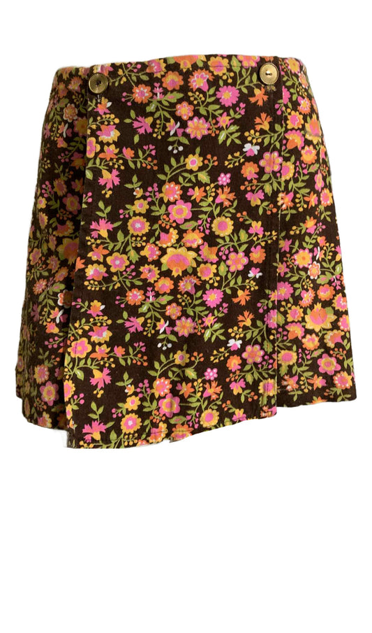 Ditsy Floral Print Hopsack Mini Skort Shorts Skirt circa 1970s