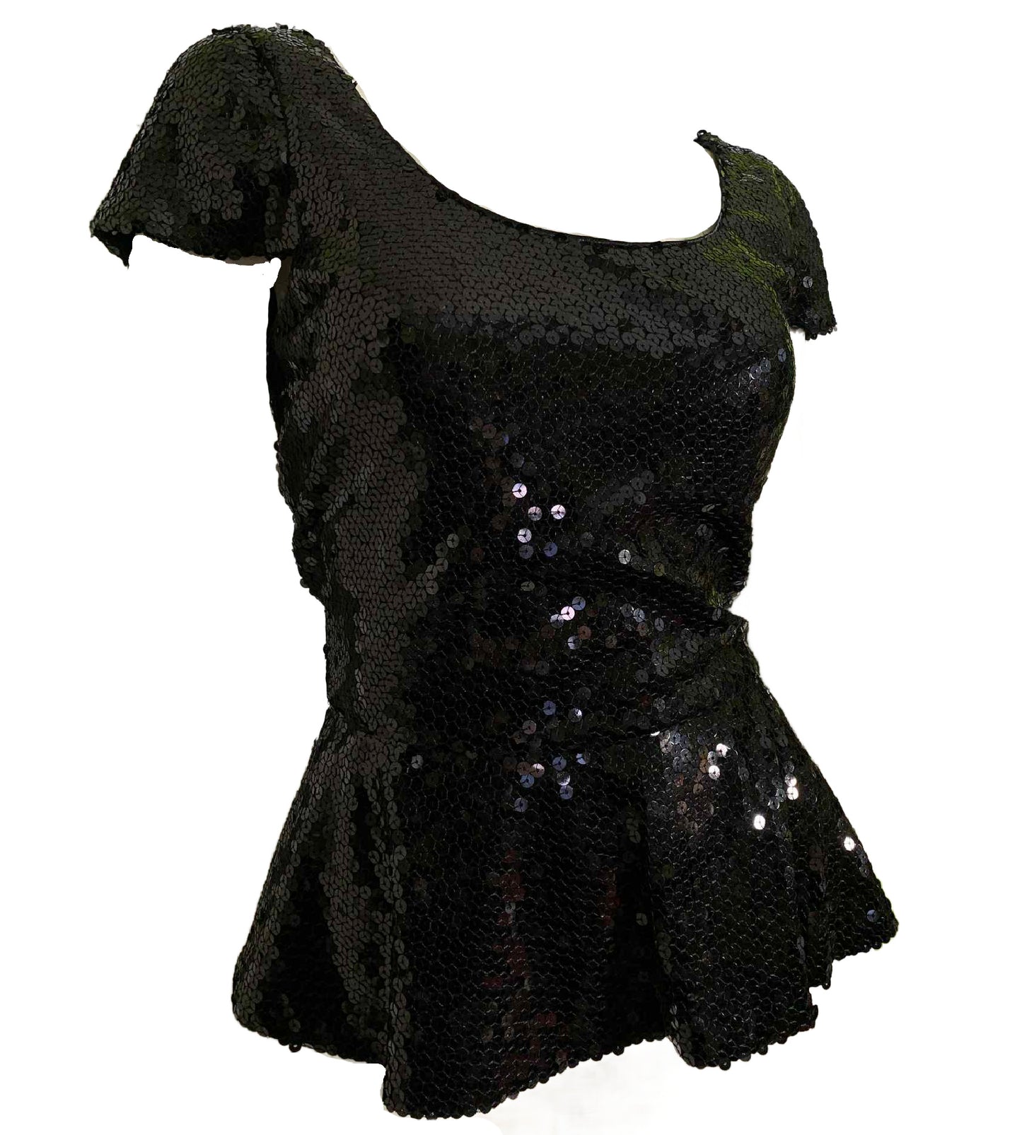 Black Sequined Peplum Blouse circa 1990s/2000s Lord & Taylor