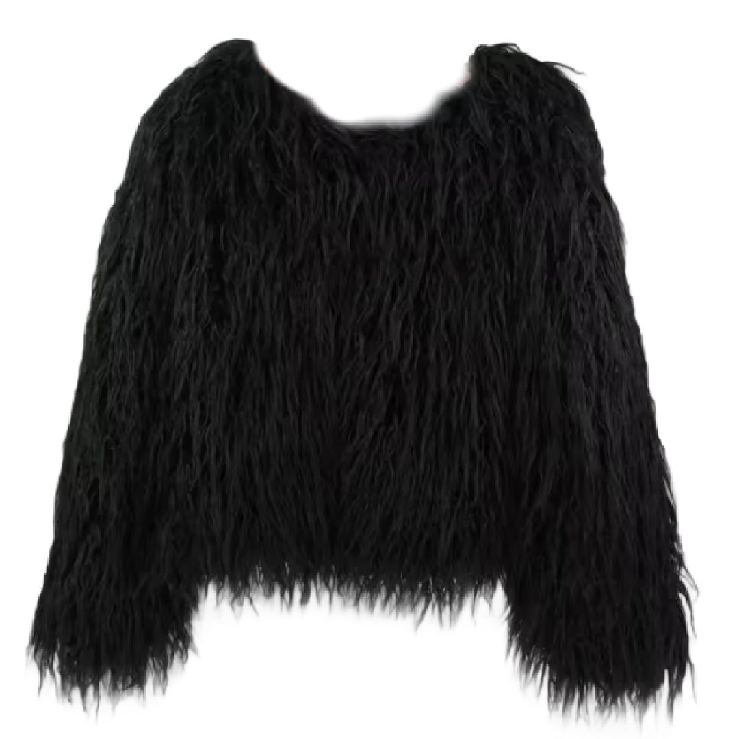 Joan- the Black Faux Monkey Fur 1940s Inspired Jacket