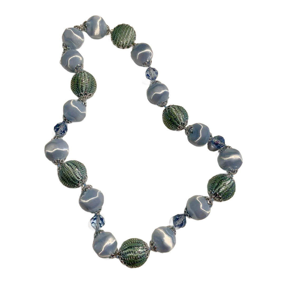 Single Strand Sky Blue and Silver Necklace circa 1960s