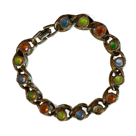 Neon Iridescent Rhinestone Chain Bracelet circa 1960s