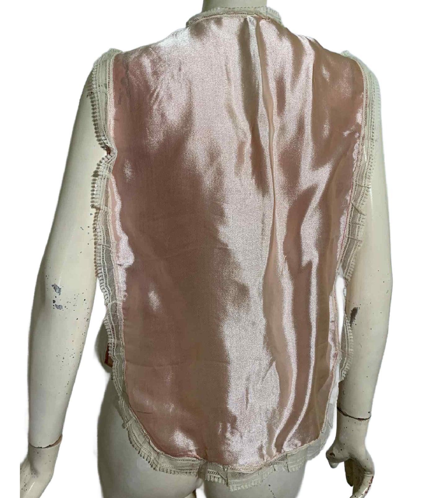 Sweet Pink Tie Front Lingerie Top with Lace and Rosette circa 1960s