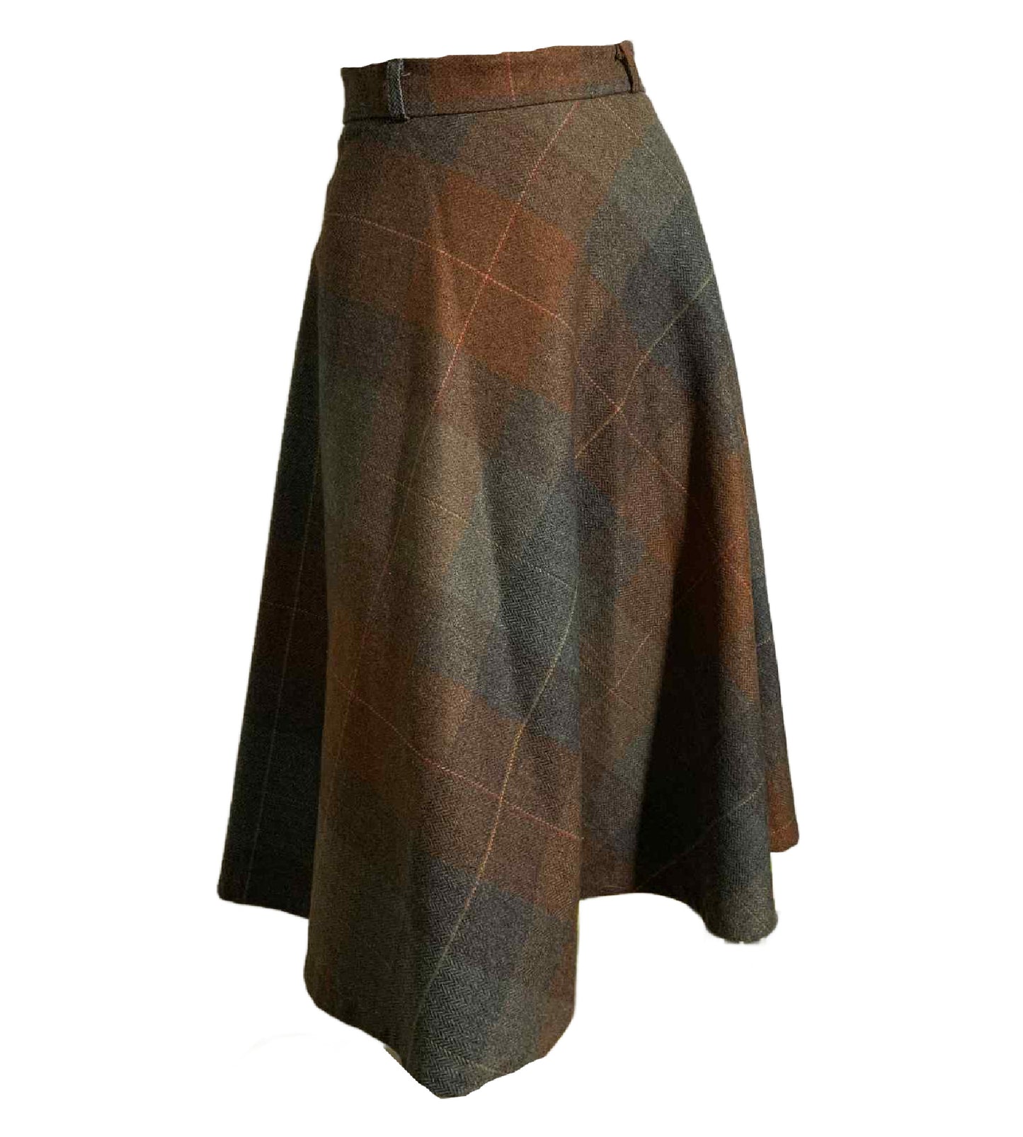 1940s Style Cocoa and Grey Tweed Wool A Line Skirt circa 1980s