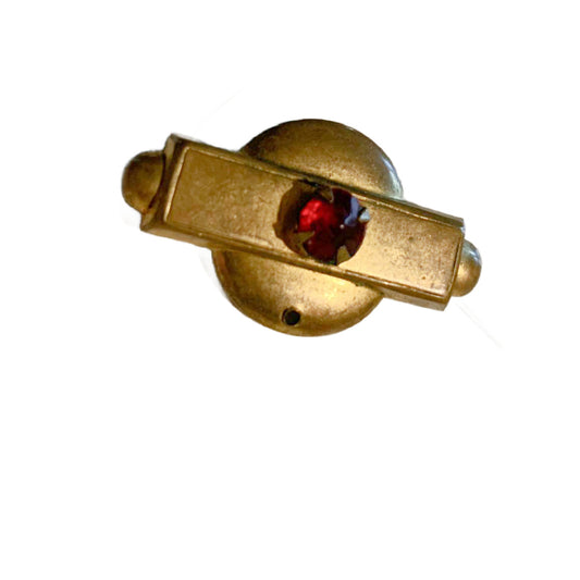 Gold Plated Red Rhinestone Tiny Brooch Pendant circa 1920s